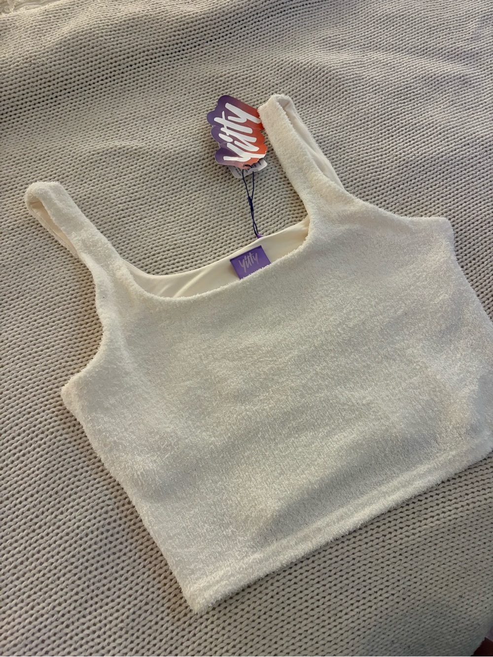 White Plush Tank Crop Top by Yitty